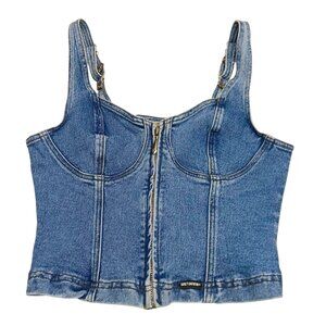 Vintage Harley Davidson Denim Bustier / Biker Jean Corset Tank Top Size 10
